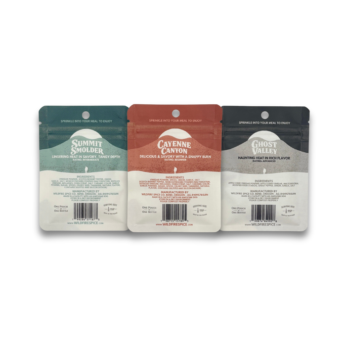 Wildfire Variety Pack | 3 Powdered Hot Sauces for Backpacking